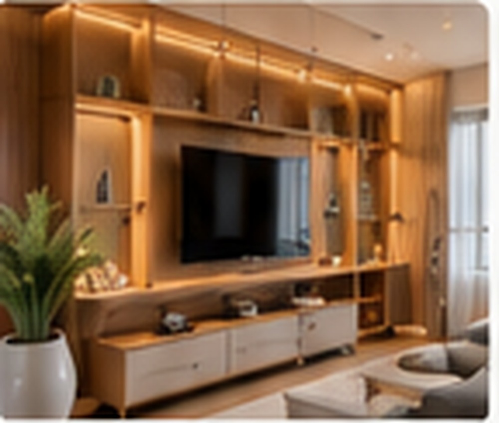 Sala com painel e móveis planejados